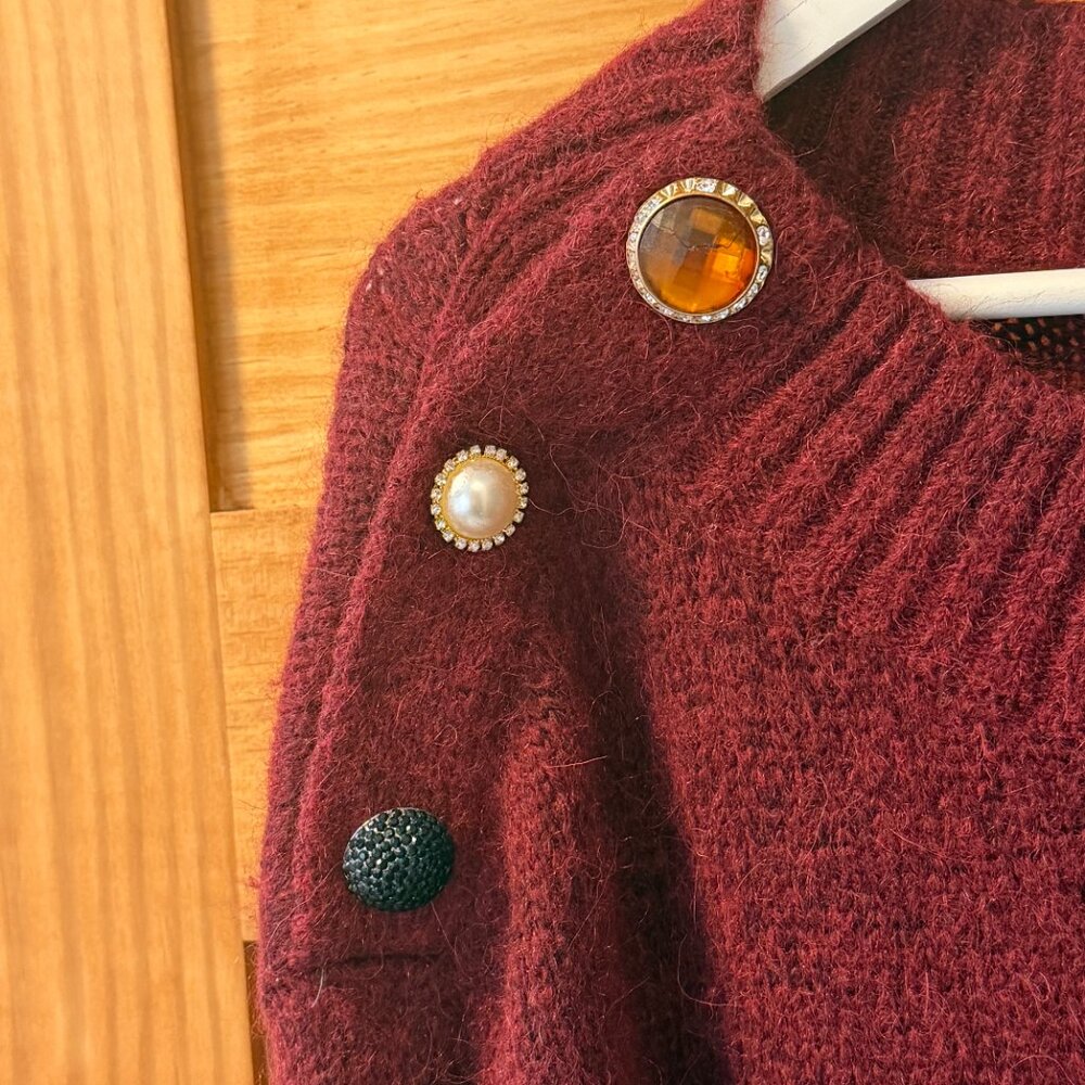 Veronica Beard Jewel Studded Chase Alpaca Wool Blend Sweater size XS FLAW - Picture 3 of 8
